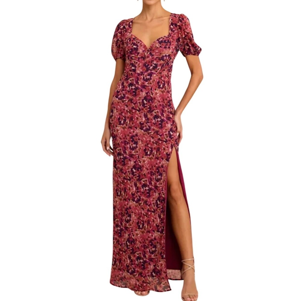 NWT Lulus Gianni Rusty Rose Multi Floral Backless Maxi Dress M Sweetheart Formal